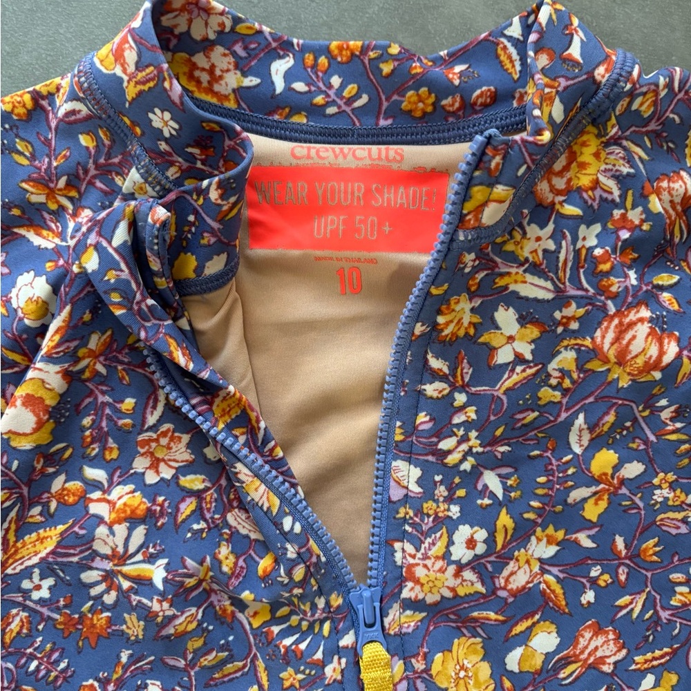 Crewcuts Girls One Piece Floral  Print Rash Guard Swimsuit UPF 50 NWOT Beach